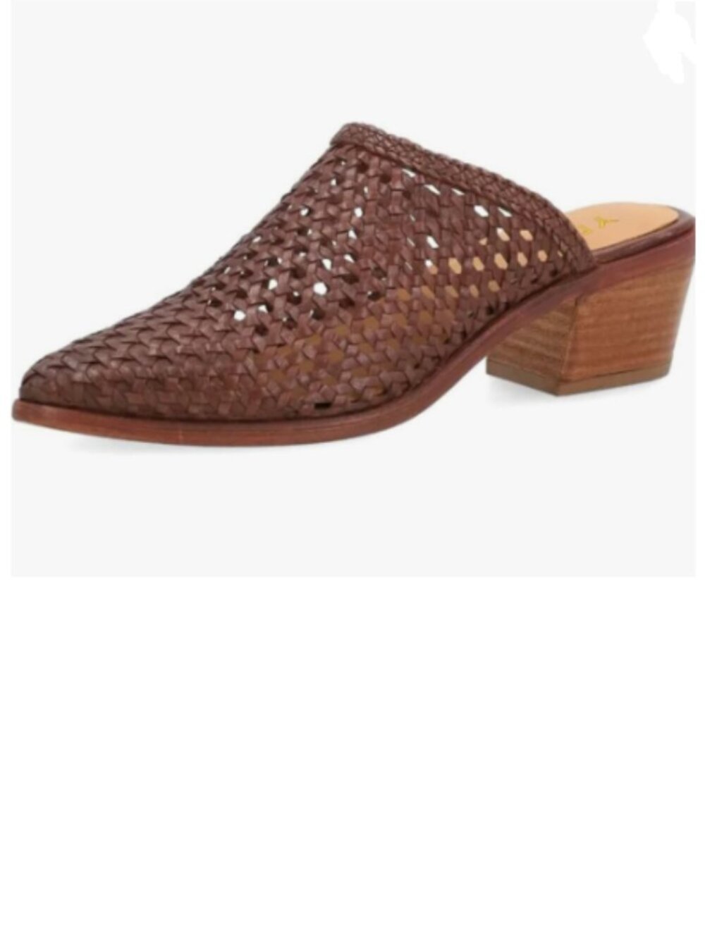 YDN Brown/Dark Red Pointed Toe Woven Mules Slip On Stacked Block Heel Clogs